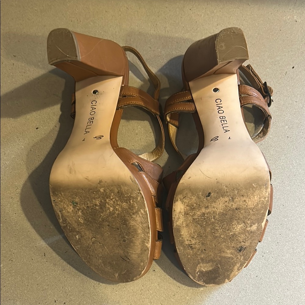 Ciao Bella Sophisticated Tan High Heels with Strappy Design Sz 7 - Picture 12 of 14